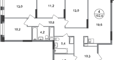4-к. квартира, 102&nbsp;м²