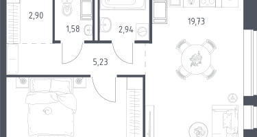 1-к. квартира, 46&nbsp;м²