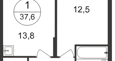 1-к. квартира, 37&nbsp;м²