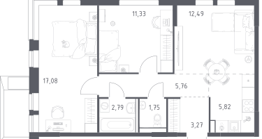 Студия, 59&nbsp;м²