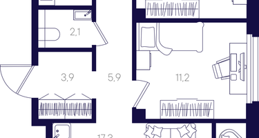 2-к. квартира, 62&nbsp;м²