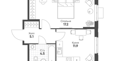 1-к. квартира, 38&nbsp;м²