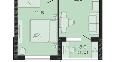 1-к. квартира, 33&nbsp;м²