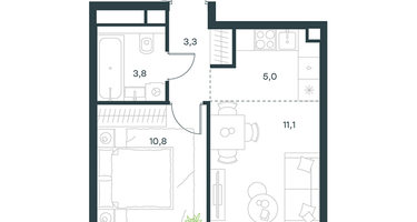 2-к. квартира, 34&nbsp;м²