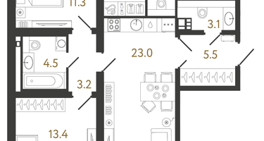 2-к. квартира, 77&nbsp;м²