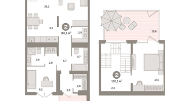2-к. квартира, 116&nbsp;м²