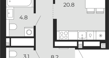 2-к. квартира, 61 м²