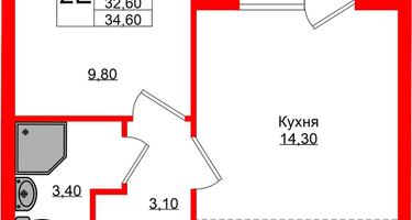 1-к. квартира, 32&nbsp;м²