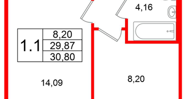 1-к. квартира, 29&nbsp;м²