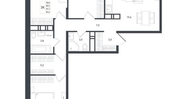 3-к. квартира, 86&nbsp;м²