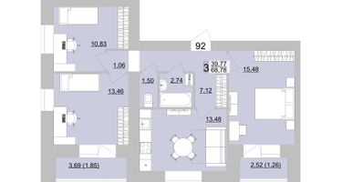 3-к. квартира, 71&nbsp;м²