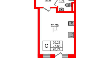 Студия, 28&nbsp;м²