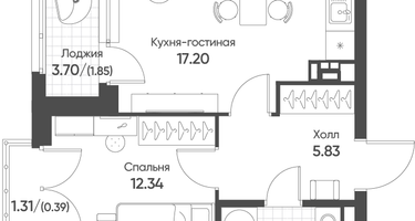 1-к. квартира, 41&nbsp;м²