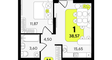 1-к. квартира, 38 м²