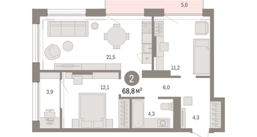 2-к. квартира, 67 м²