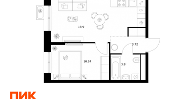1-к. квартира, 37&nbsp;м²