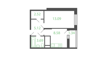 1-к. квартира, 35&nbsp;м²