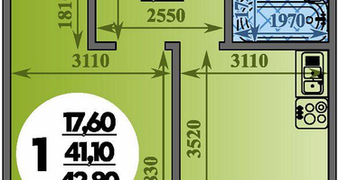 1-к. квартира, 42 м²