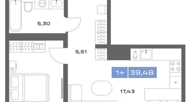 1-к. квартира, 39&nbsp;м²