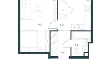 1-к. квартира, 35&nbsp;м²