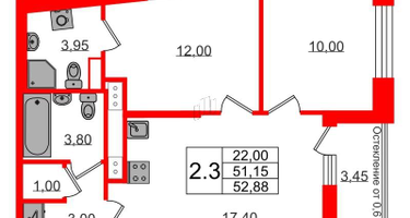 2-к. квартира, 51 м²