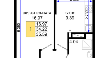 1-к. квартира, 35 м²