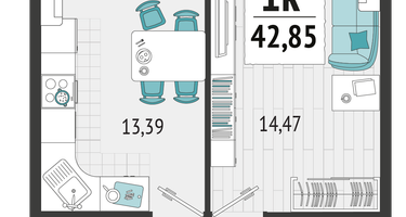 1-к. квартира, 38&nbsp;м²