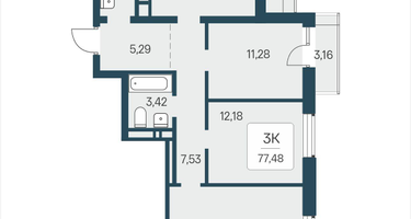 3-к. квартира, 77 м²