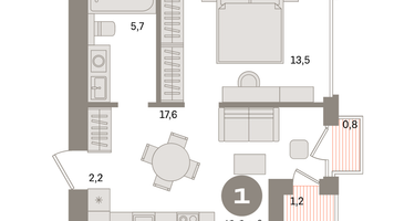 1-к. квартира, 40 м²