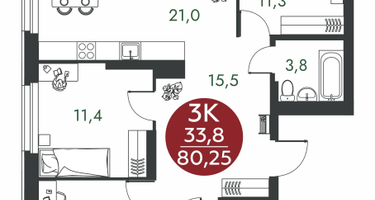 3-к. квартира, 80 м²