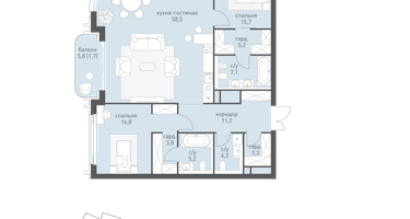 2-к. квартира, 132 м²