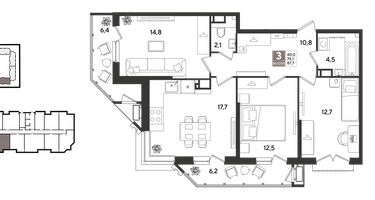 3-к. квартира, 87 м²