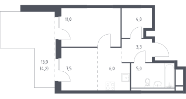 Студия, 41&nbsp;м²