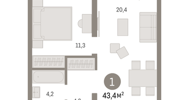 1-к. квартира, 43&nbsp;м²
