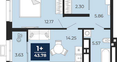 1-к. квартира, 43&nbsp;м²