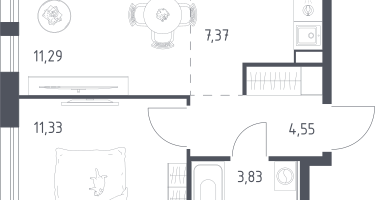 Студия, 38&nbsp;м²