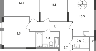 3-к. квартира, 74&nbsp;м²