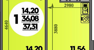 1-к. квартира, 37&nbsp;м²