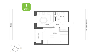 1-к. квартира, 36 м²