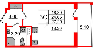 Студия, 24 м²