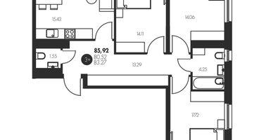 3-к. квартира, 85 м²