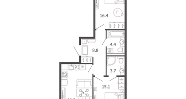 2-к. квартира, 64&nbsp;м²