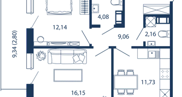 2-к. квартира, 58 м²