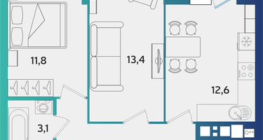 2-к. квартира, 53&nbsp;м²