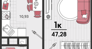 1-к. квартира, 47&nbsp;м²
