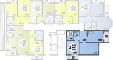 2-к. квартира, 62&nbsp;м²