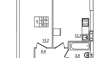 1-к. квартира, 35&nbsp;м²