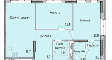 2-к. квартира, 61&nbsp;м²