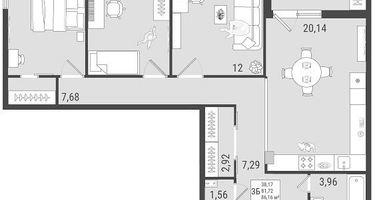 3-к. квартира, 83&nbsp;м²