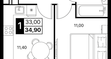 1-к. квартира, 34&nbsp;м²